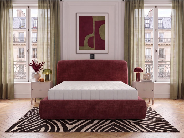 Ensemble avec lit coffre électrique ELIXA tissu texturé + matelas hybride