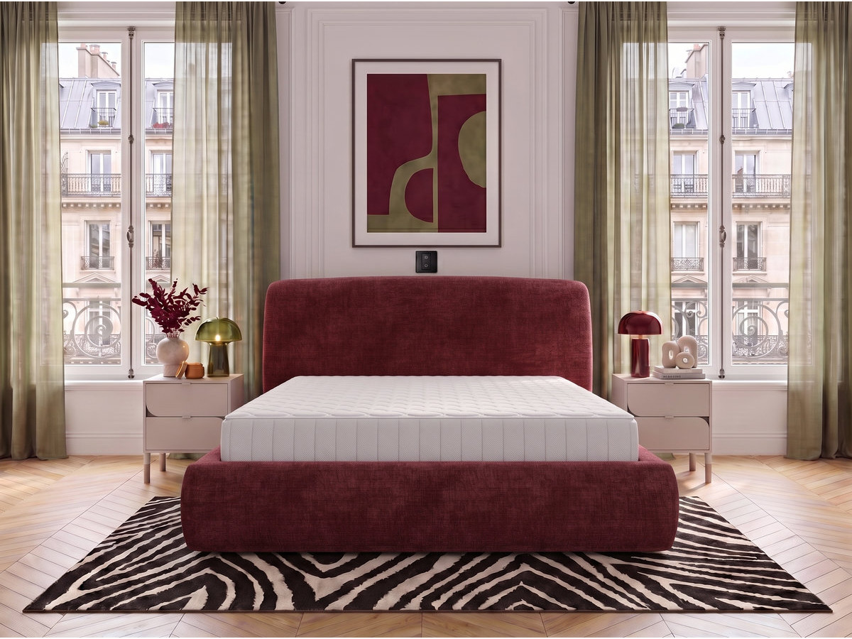 Ensemble avec lit coffre électrique ELIXA tissu texturé + matelas hybride