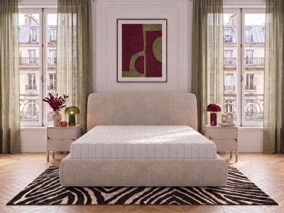 Ensemble avec lit coffre ELIXA tissu texturé + matelas hybride