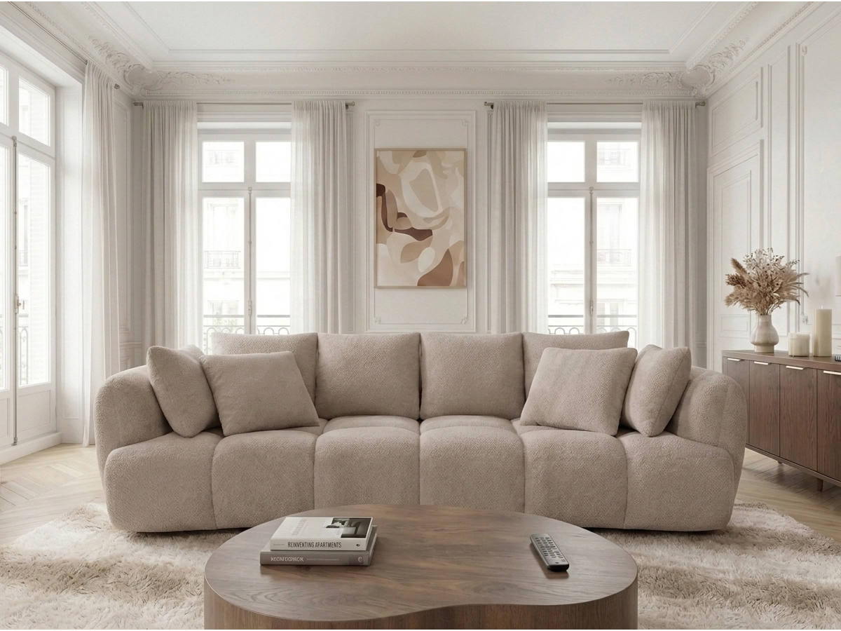 Canapé droit convertible double avance-recule électrique AUDE bouclette beige — vue 6
