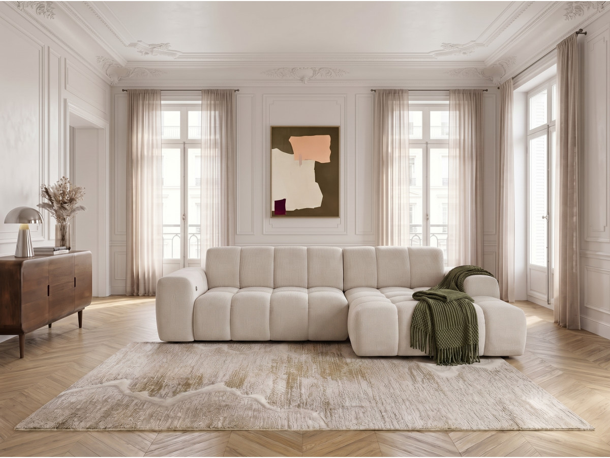 Elektrische hoekslaapbank met verstelbare zitdiepte THEO chenillestof