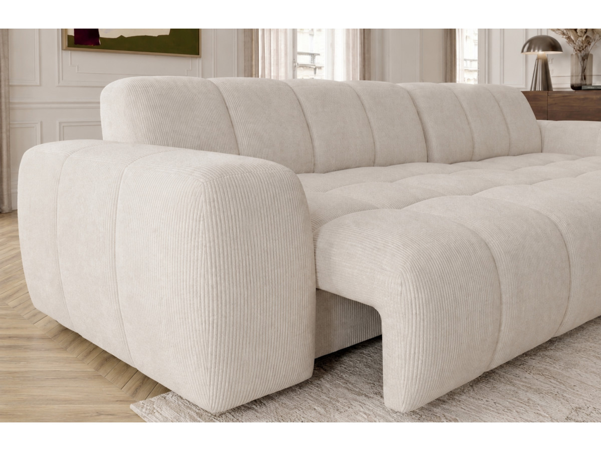 Canapé d'angle convertible électrique avance-recule THEO chenille beige — vue 5