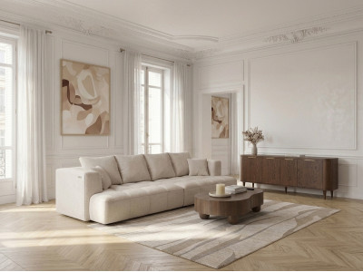 Canapé droit convertible double avance-recule électrique CLOVIS tissu lisse