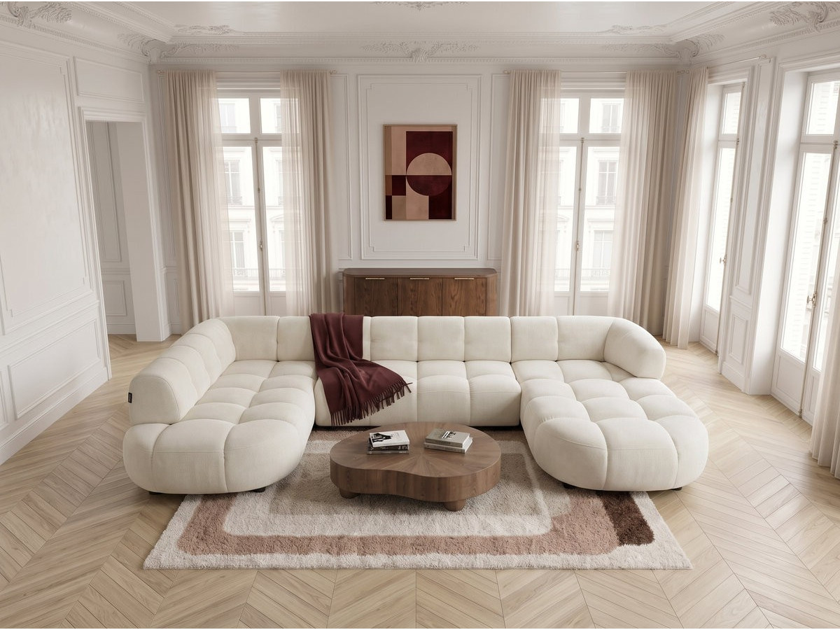 Canapé panoramique avance-recule électrique LOVELY tissu chenille beige angle gauche BOBOCHIC places Canapé panoramique avance-recule électrique LOVELY tissu chenille beige angle gauche BOBOCHIC places