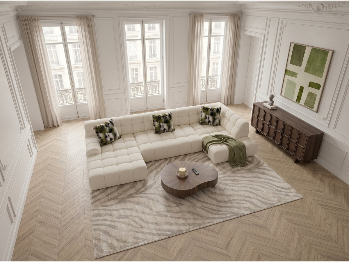 Canapé panoramique avance-recule électrique ANDRE texturé blanc — vue 5