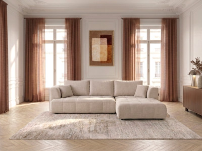 Canapé d'angle convertible avance-recule électrique CLOVIS tissu lisse