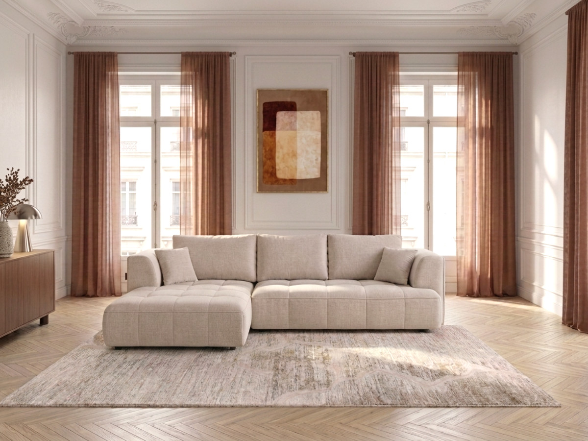 Canapé d'angle convertible avance-recule électrique CLOVIS tissu lisse beige angle gauche BOBOCHIC 3 places Canapé d'angle convertible avance-recule électrique CLOVIS tissu lisse beige angle gauche BOBOCHIC 3 places