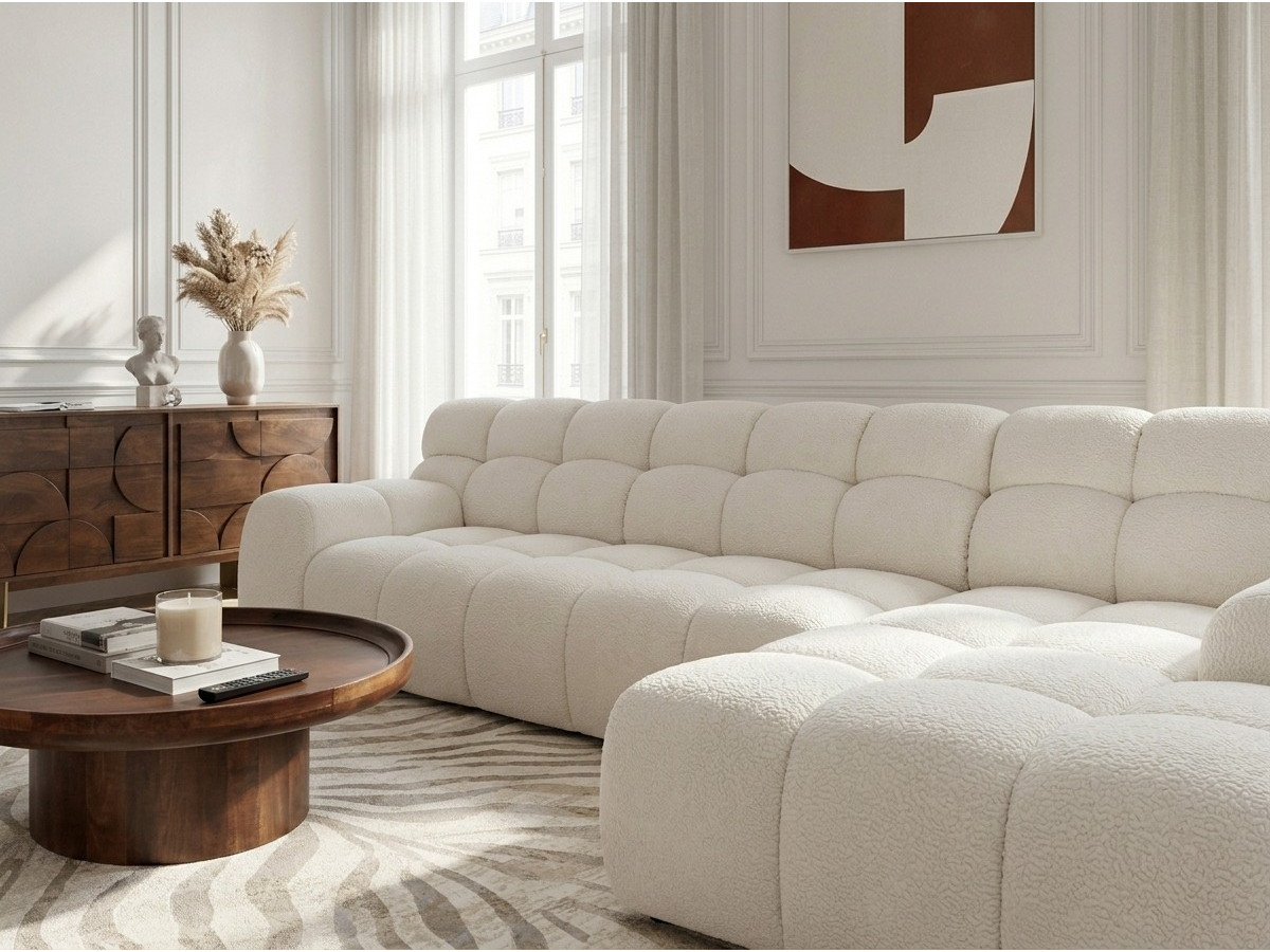 Canapé d'angle convertible avance-recule électrique ANDRE texturé blanc — vue 4