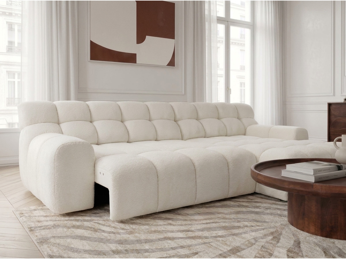 Canapé d'angle convertible avance-recule électrique ANDRE texturé blanc — vue 5