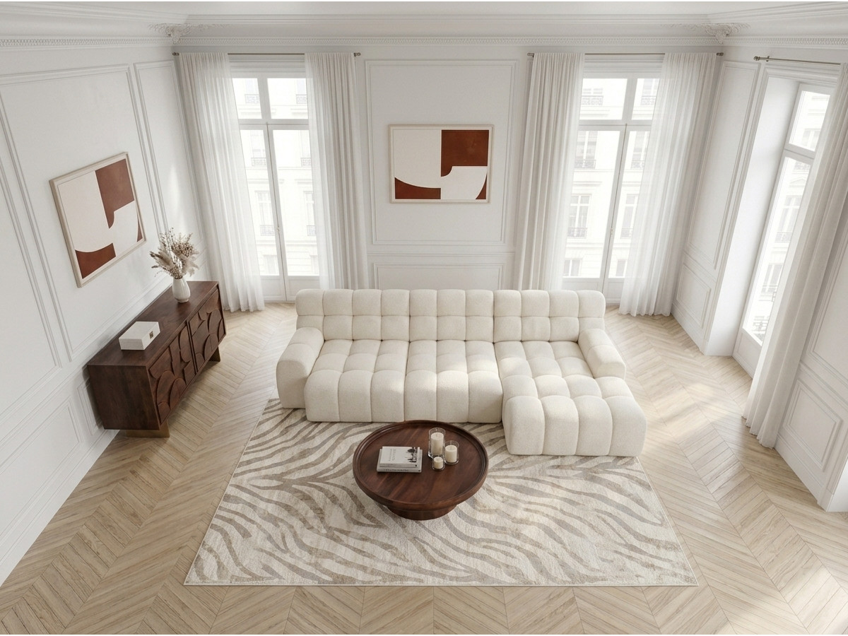 Canapé d'angle convertible avance-recule électrique ANDRE texturé blanc — vue 6