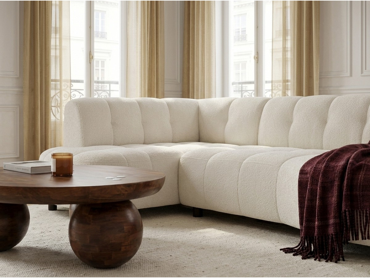 Canapé d'angle L convertible avance-recule électrique LOVELY tissu chenille
