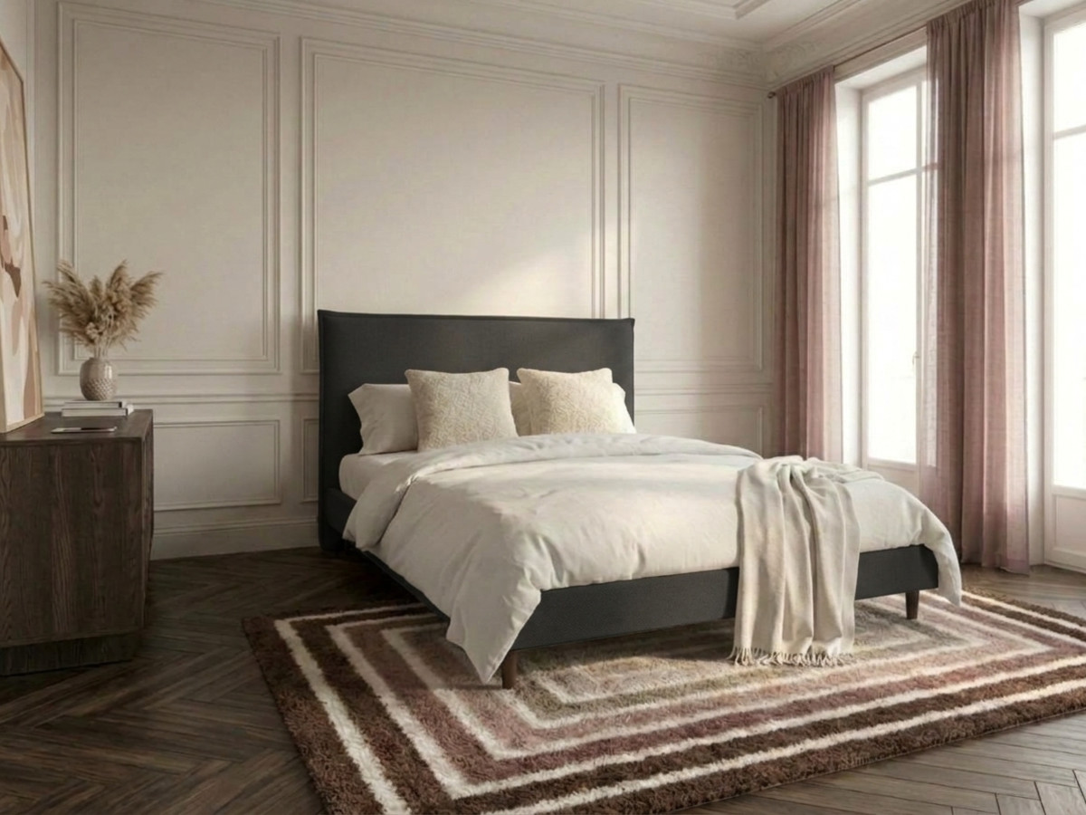 Lit SARY avec lattes massives pieds en bois wengé anthracite — vue 4