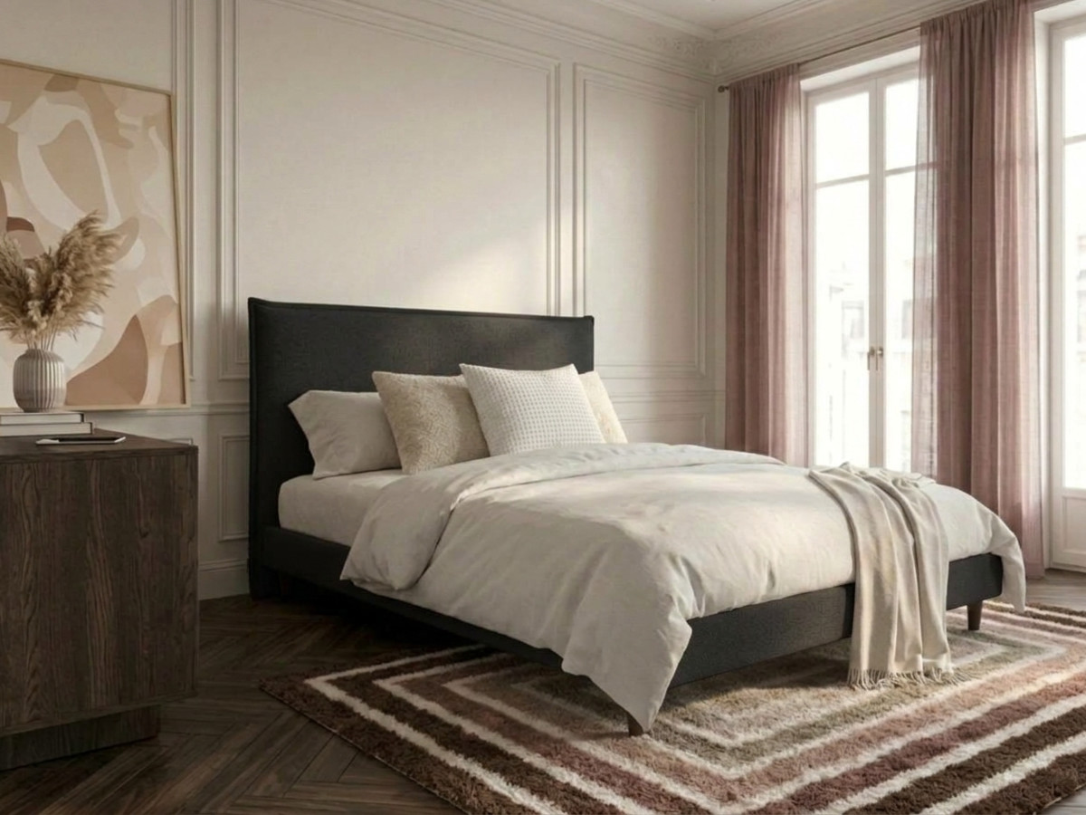 Lit SARY avec lattes massives pieds en bois wengé anthracite — vue 5