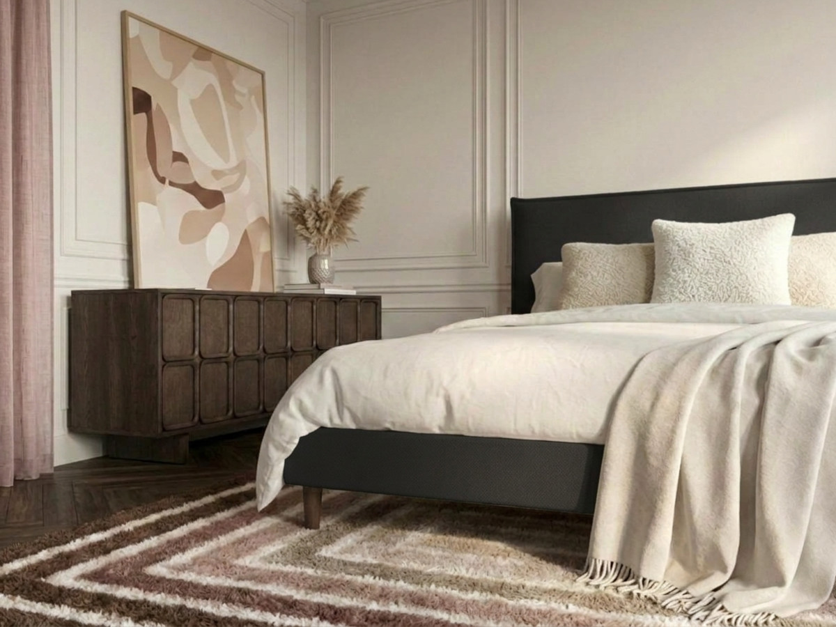Lit SARY avec lattes massives pieds en bois wengé anthracite — vue 6