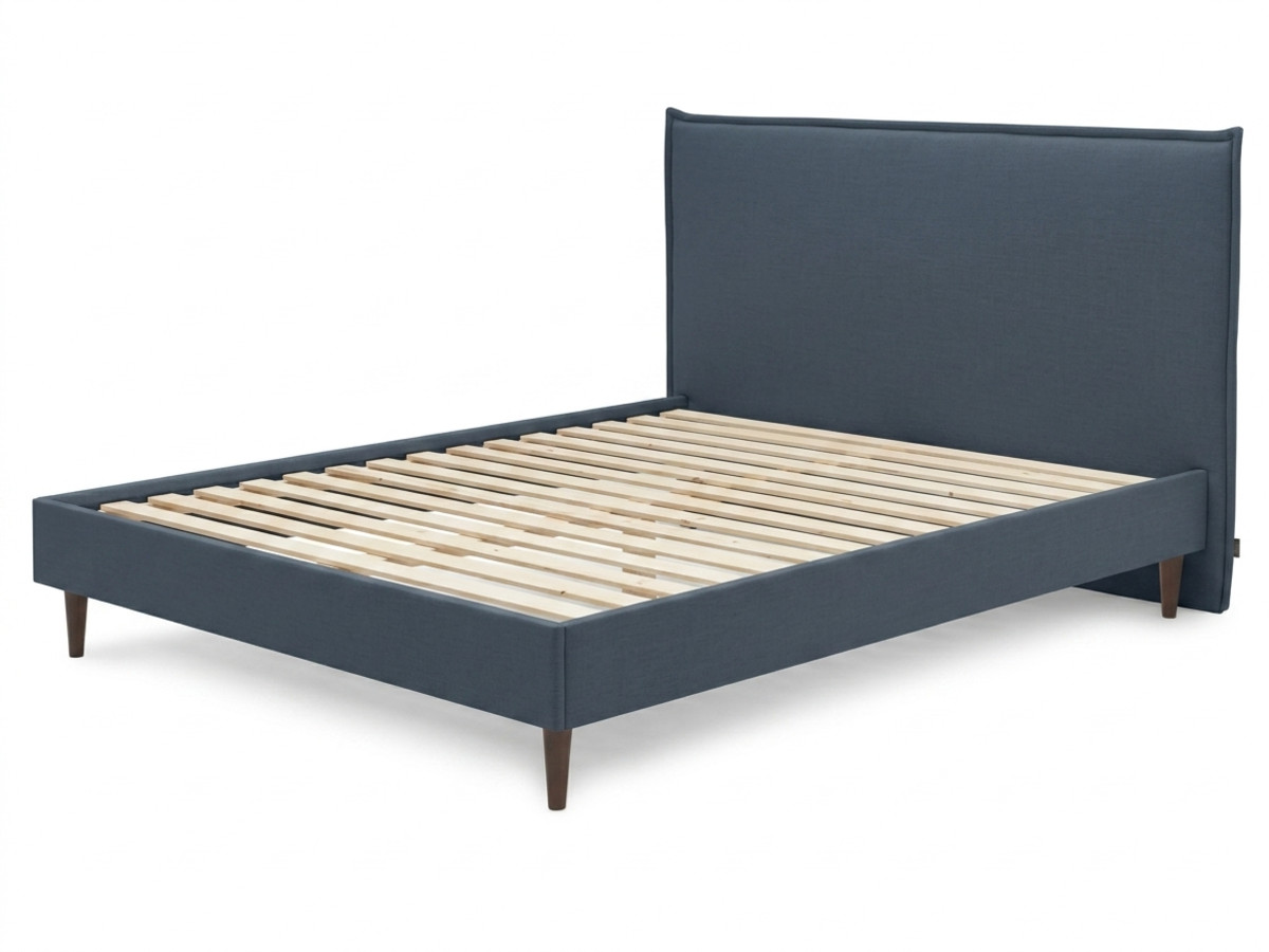 Lit SARY avec lattes massives pieds en bois wengé bleu — vue 3