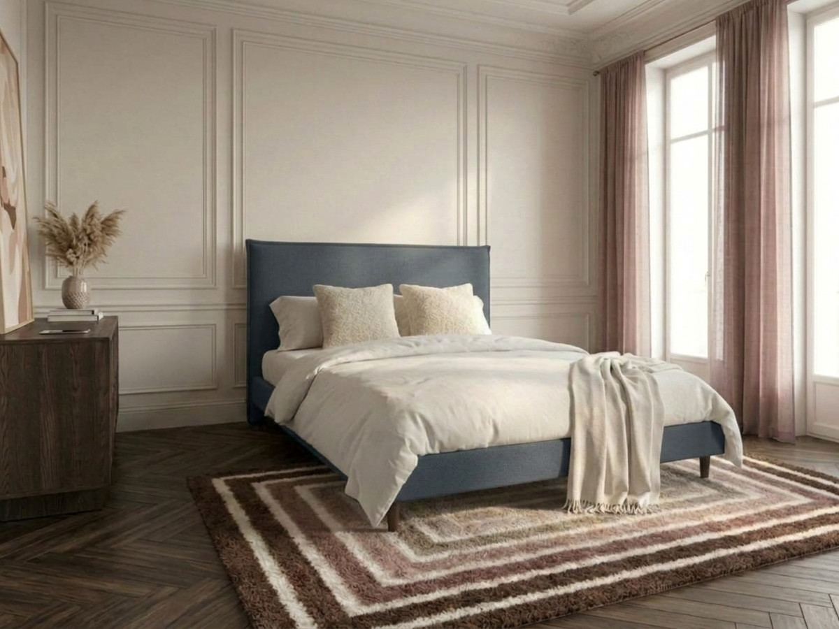 Lit SARY avec lattes massives pieds en bois wengé bleu — vue 4