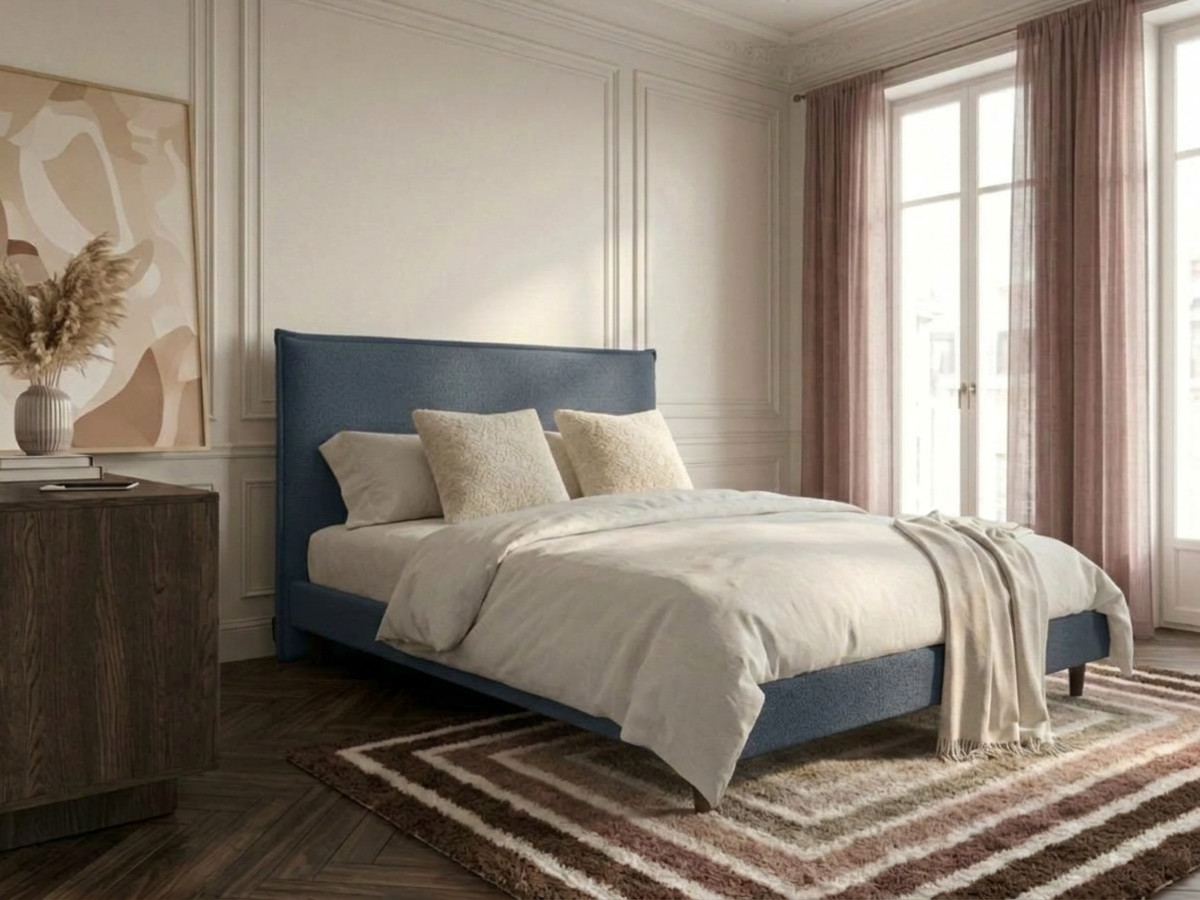 Lit SARY avec lattes massives pieds en bois wengé bleu — vue 5