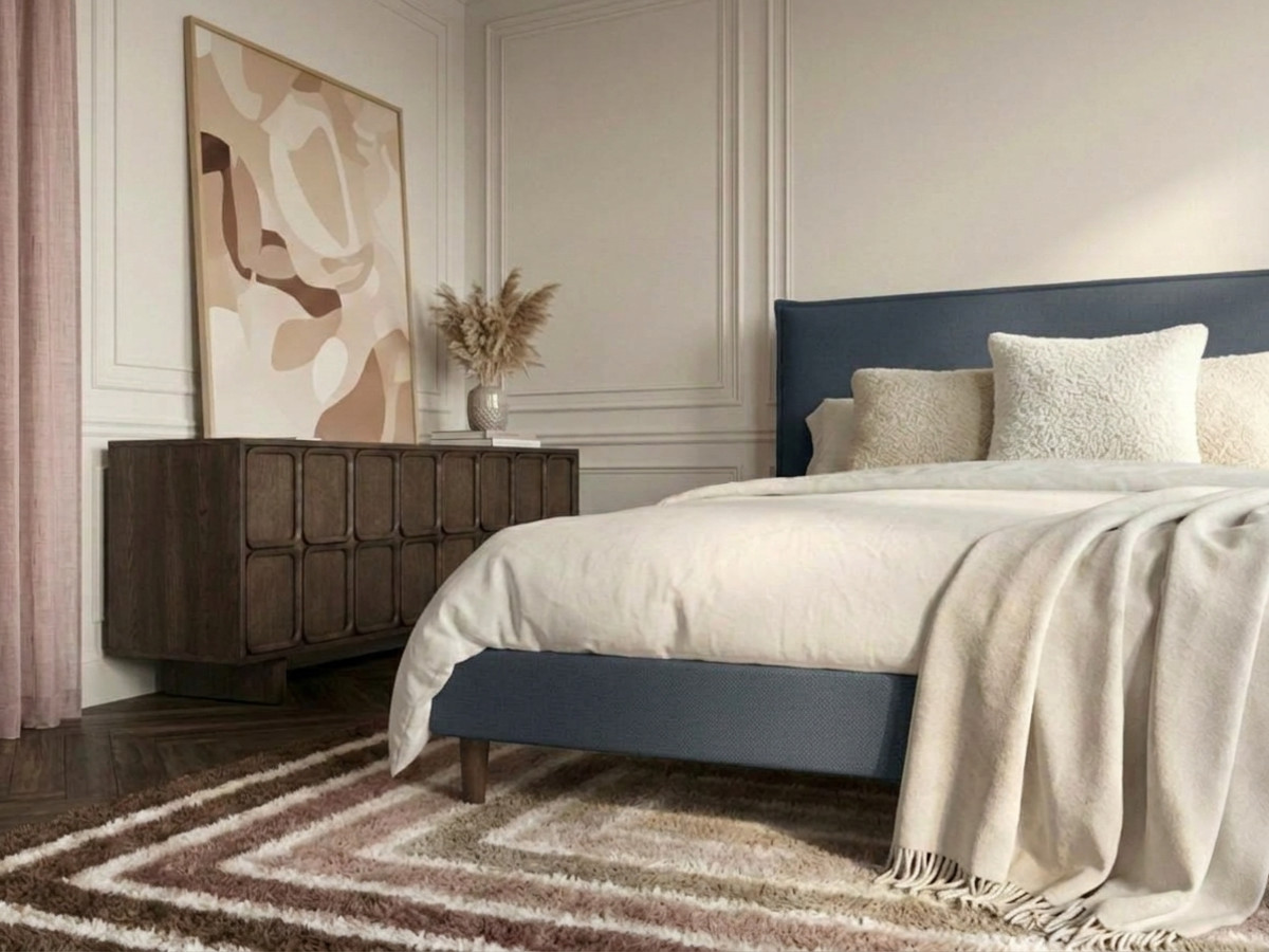 Lit SARY avec lattes massives pieds en bois wengé bleu — vue 6
