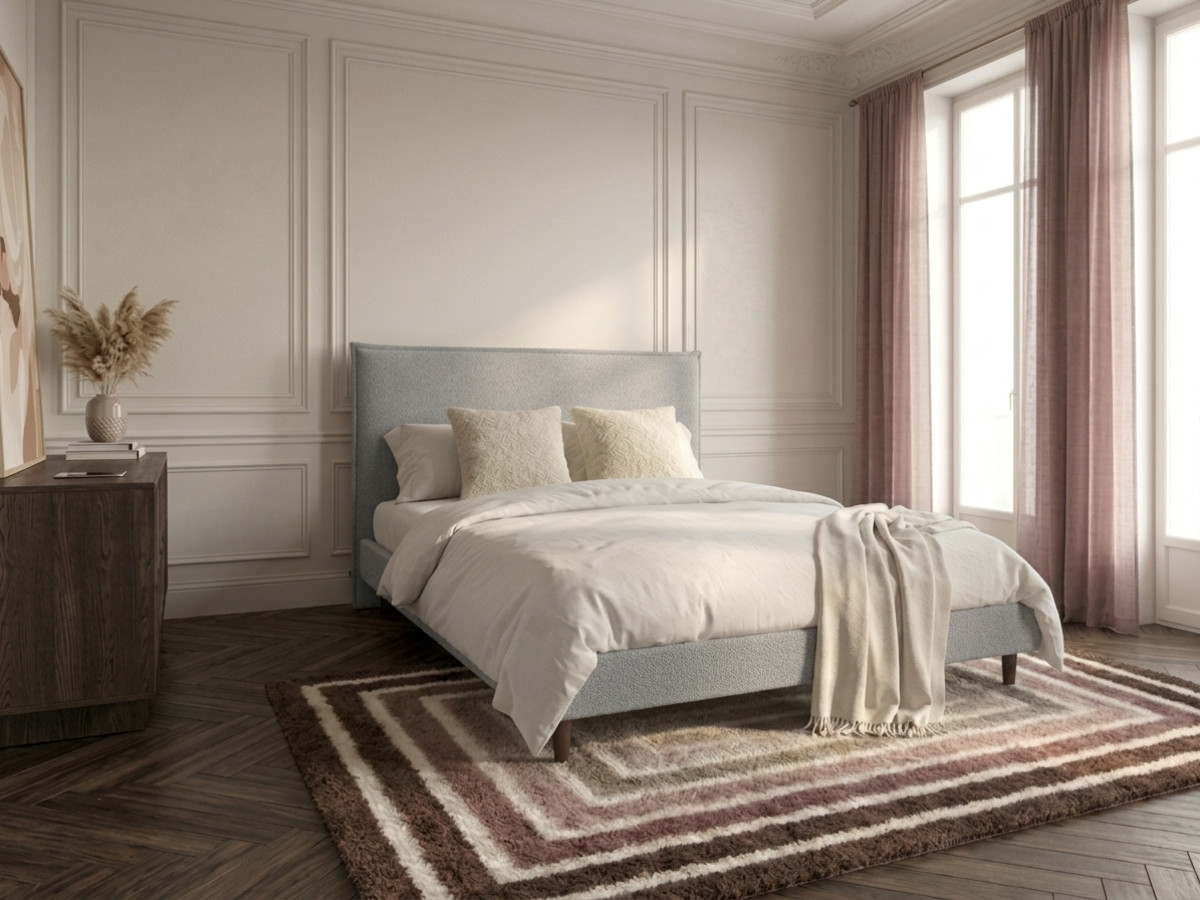 Lit SARY avec lattes massives pieds en bois wengé gris — vue 4