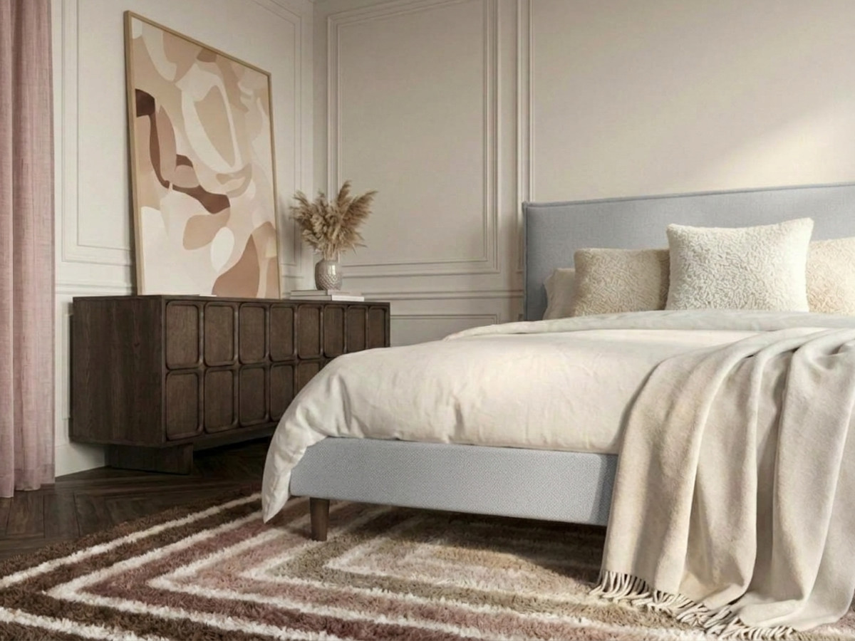 Lit SARY avec lattes massives pieds en bois wengé gris — vue 6