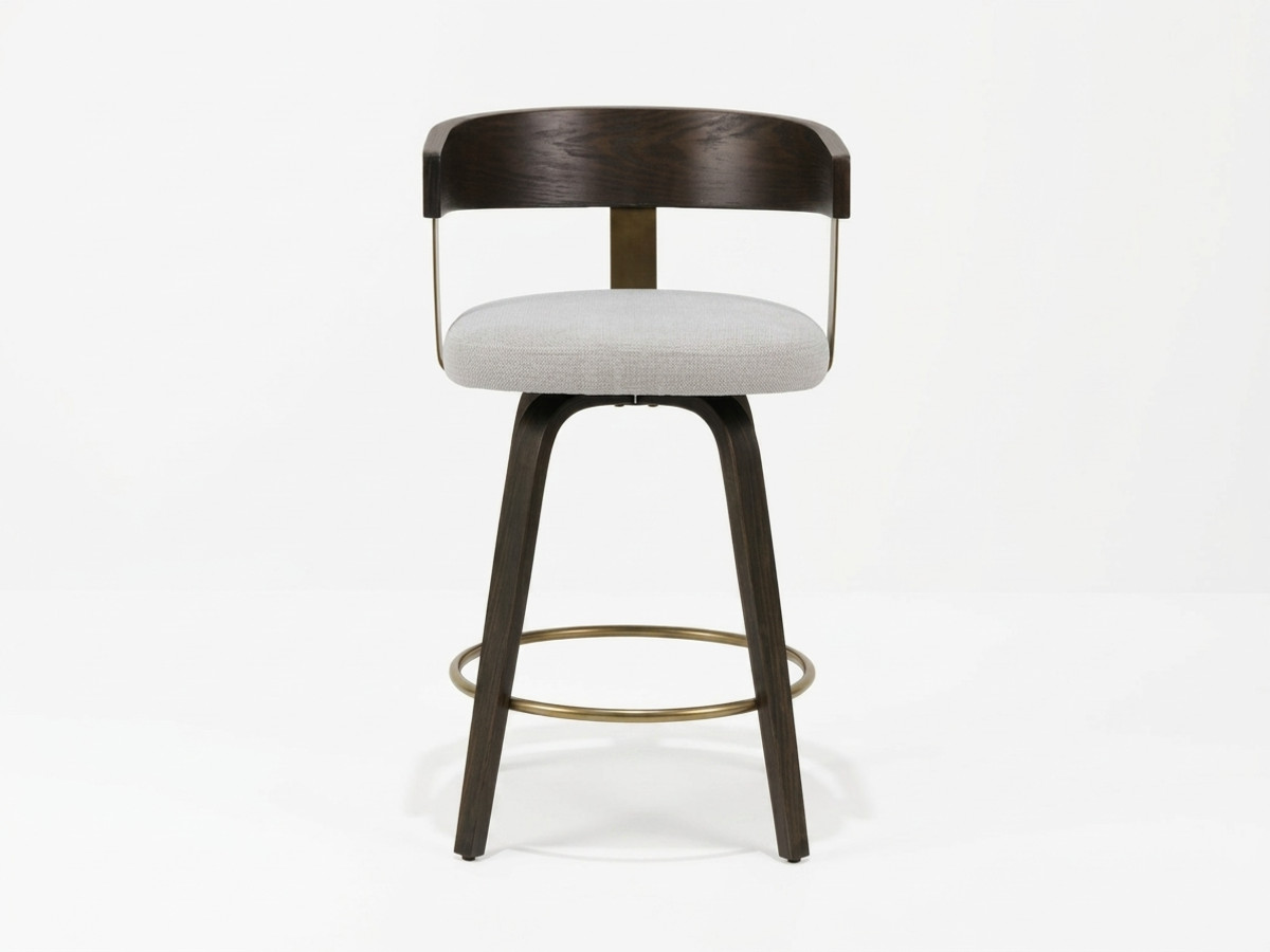 Lot de 2 chaises de bar pivotantes BIARA tissu texturé et pieds contreplaqué peuplier