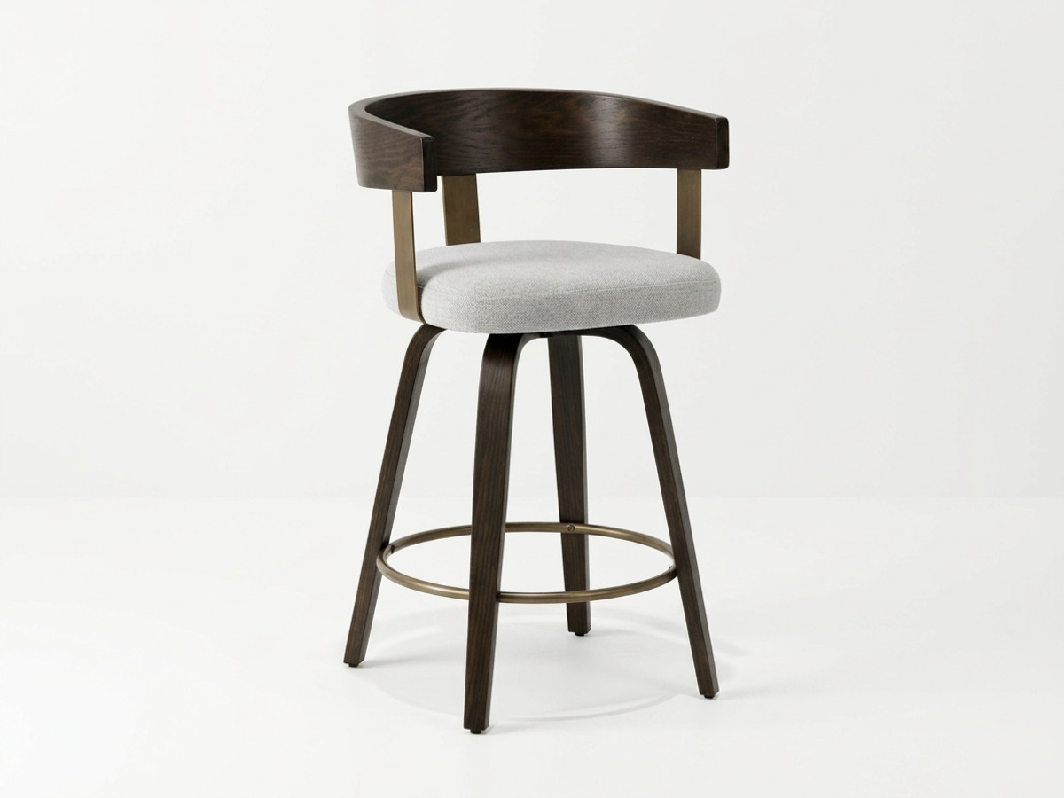 Lot de 2 chaises de bar pivotantes BIARA tissu texturé et pieds contreplaqué peuplier
