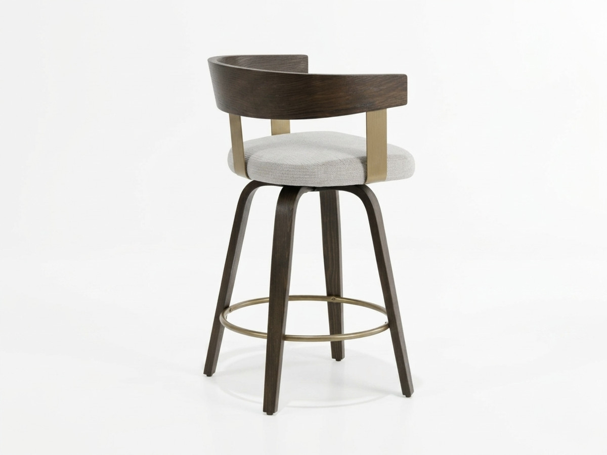 Lot de 2 chaises de bar pivotantes BIARA tissu texturé et pieds contreplaqué peuplier