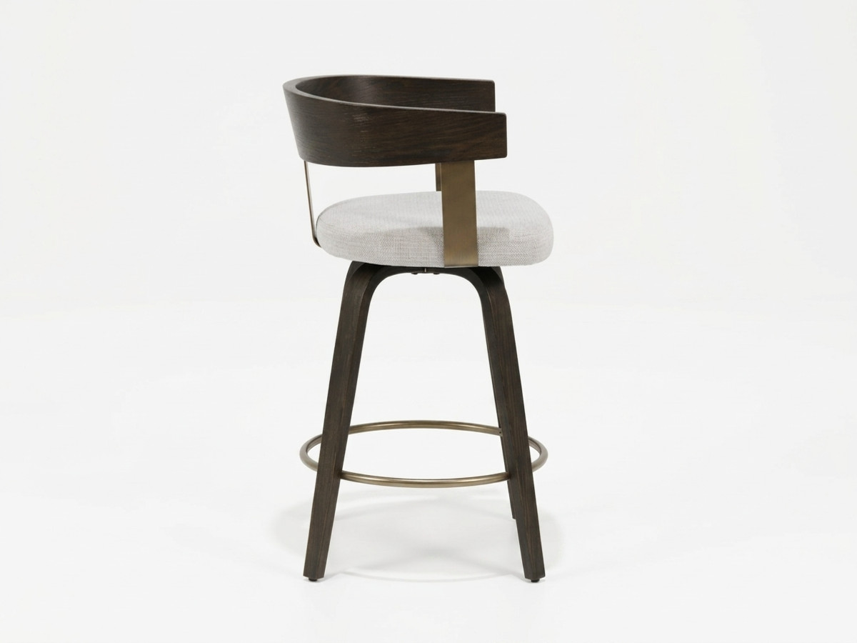 Lot de 2 chaises de bar pivotantes BIARA tissu texturé et pieds contreplaqué peuplier