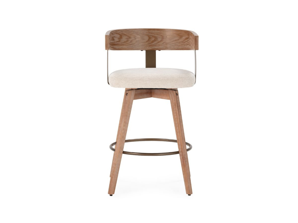 Lot de 2 chaises de bar pivotantes RAYA tissu texturé et pieds contreplaqué peuplier