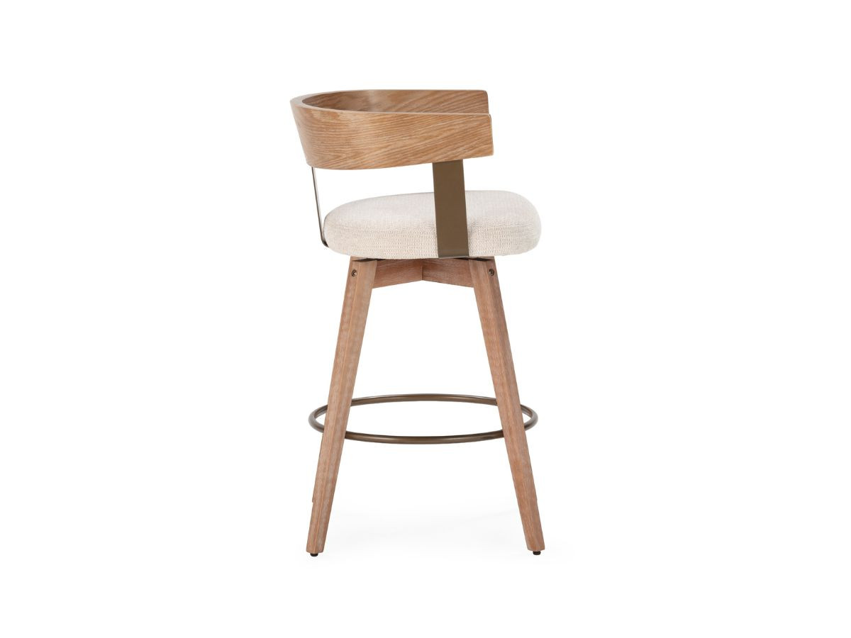 Lot de 2 chaises de bar pivotantes RAYA tissu texturé et pieds contreplaqué peuplier