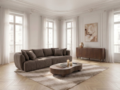 Canapé droit convertible double avance-recule électrique AUDE tissu bouclette