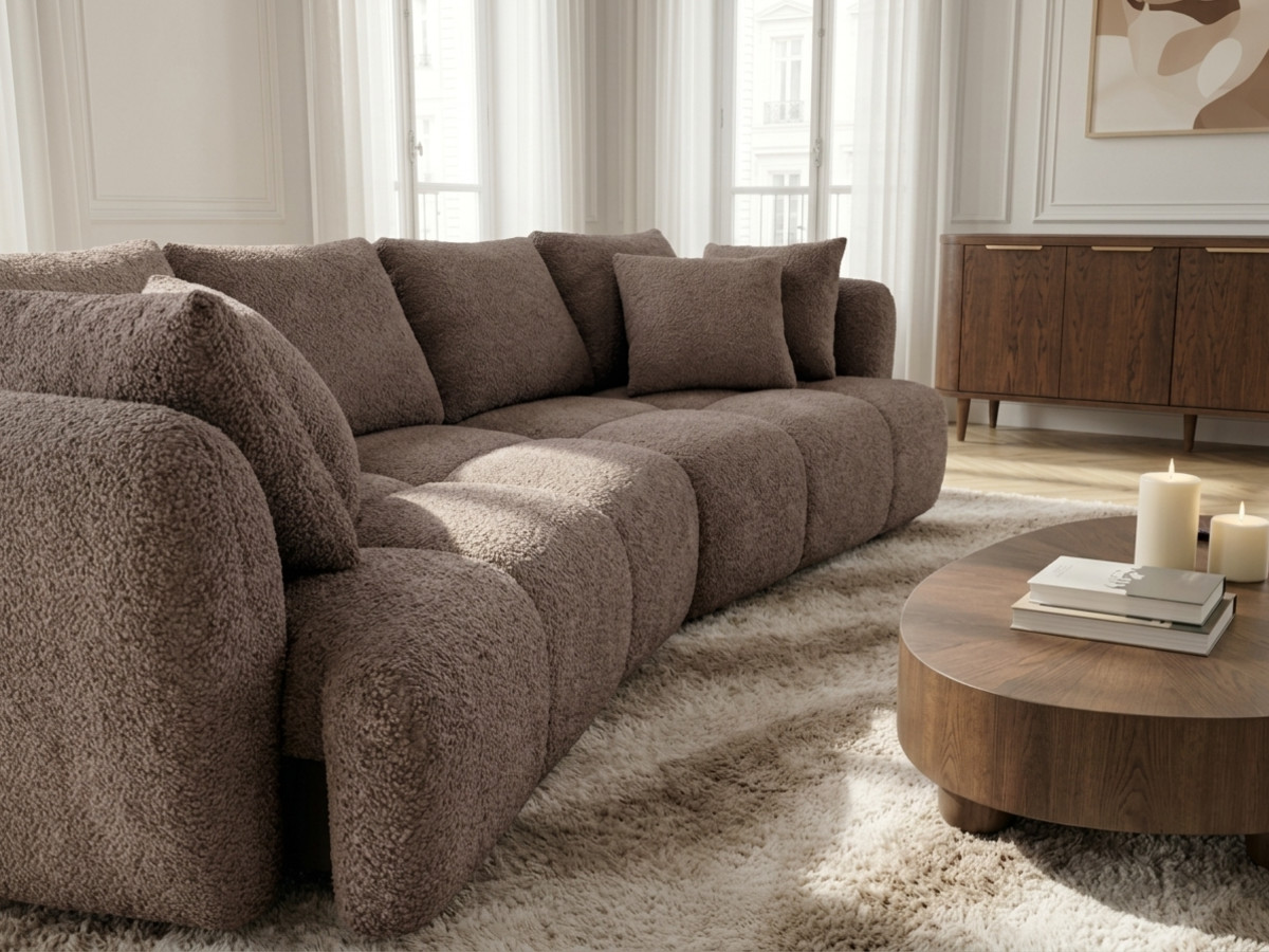 Canapé droit convertible double  avance-recule électrique AUDE tissu bouclette