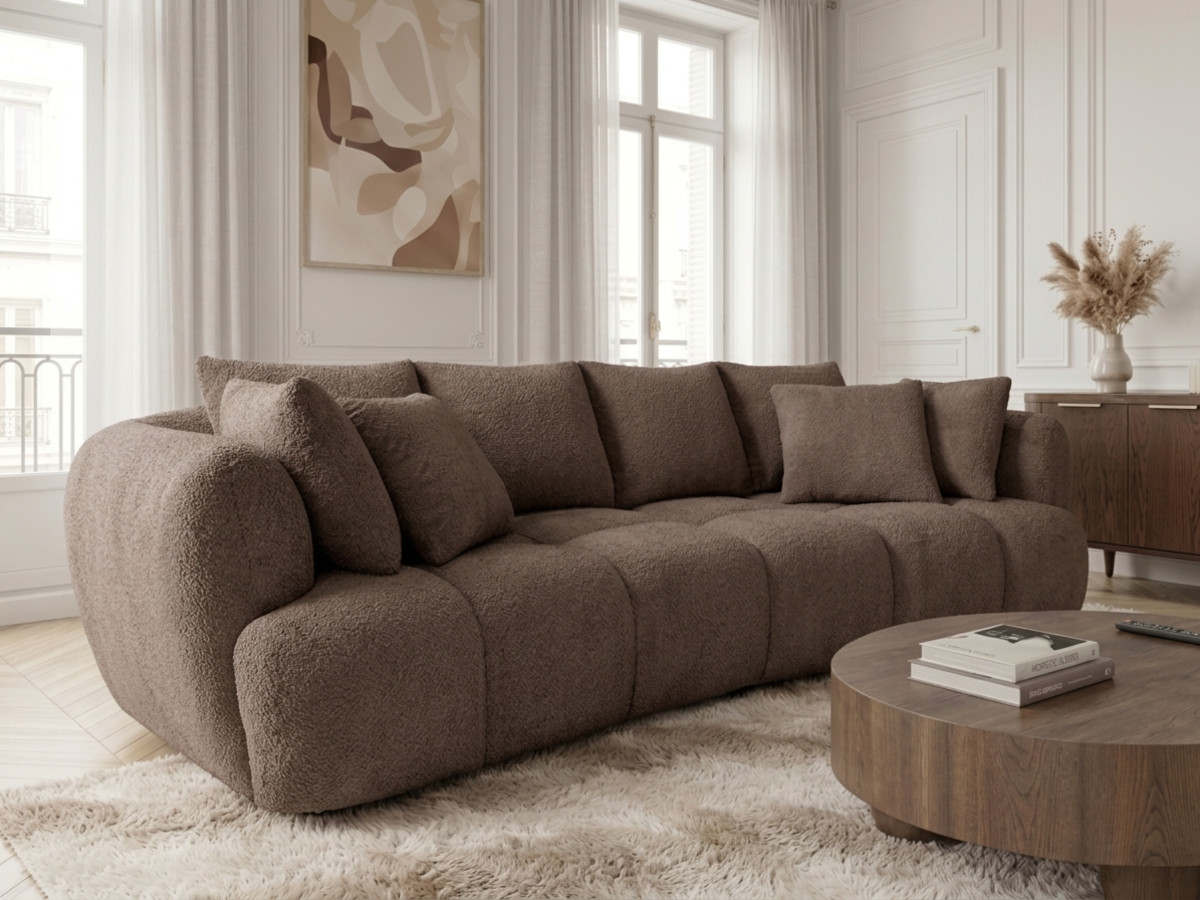 Canapé droit convertible double  avance-recule électrique AUDE tissu bouclette