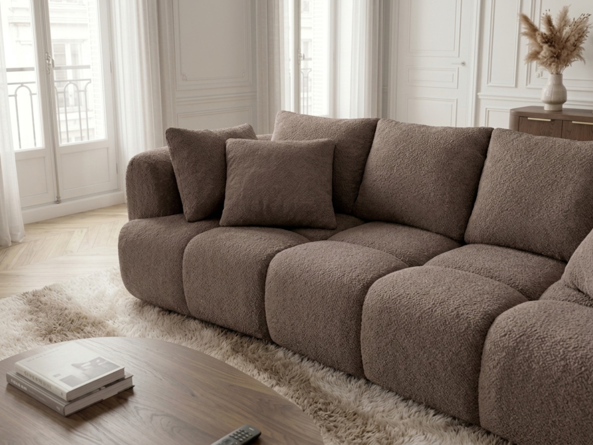 Canapé droit convertible double  avance-recule électrique AUDE tissu bouclette