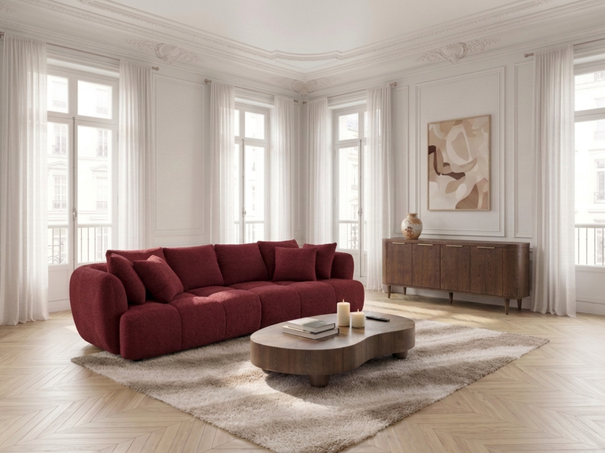 Canapé droit convertible double avance-recule électrique AUDE tissu bouclette