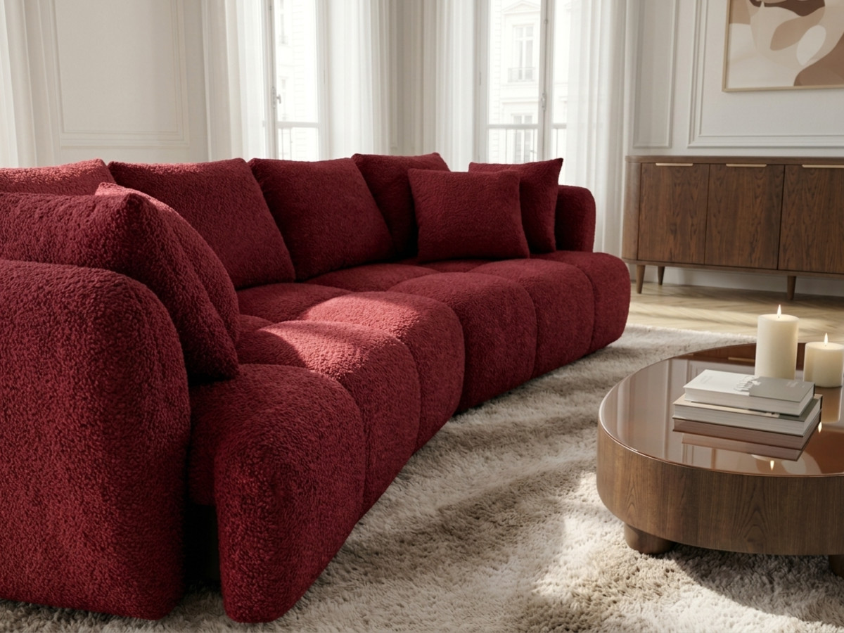Canapé droit convertible double avance-recule électrique AUDE bouclette rouge — vue 4