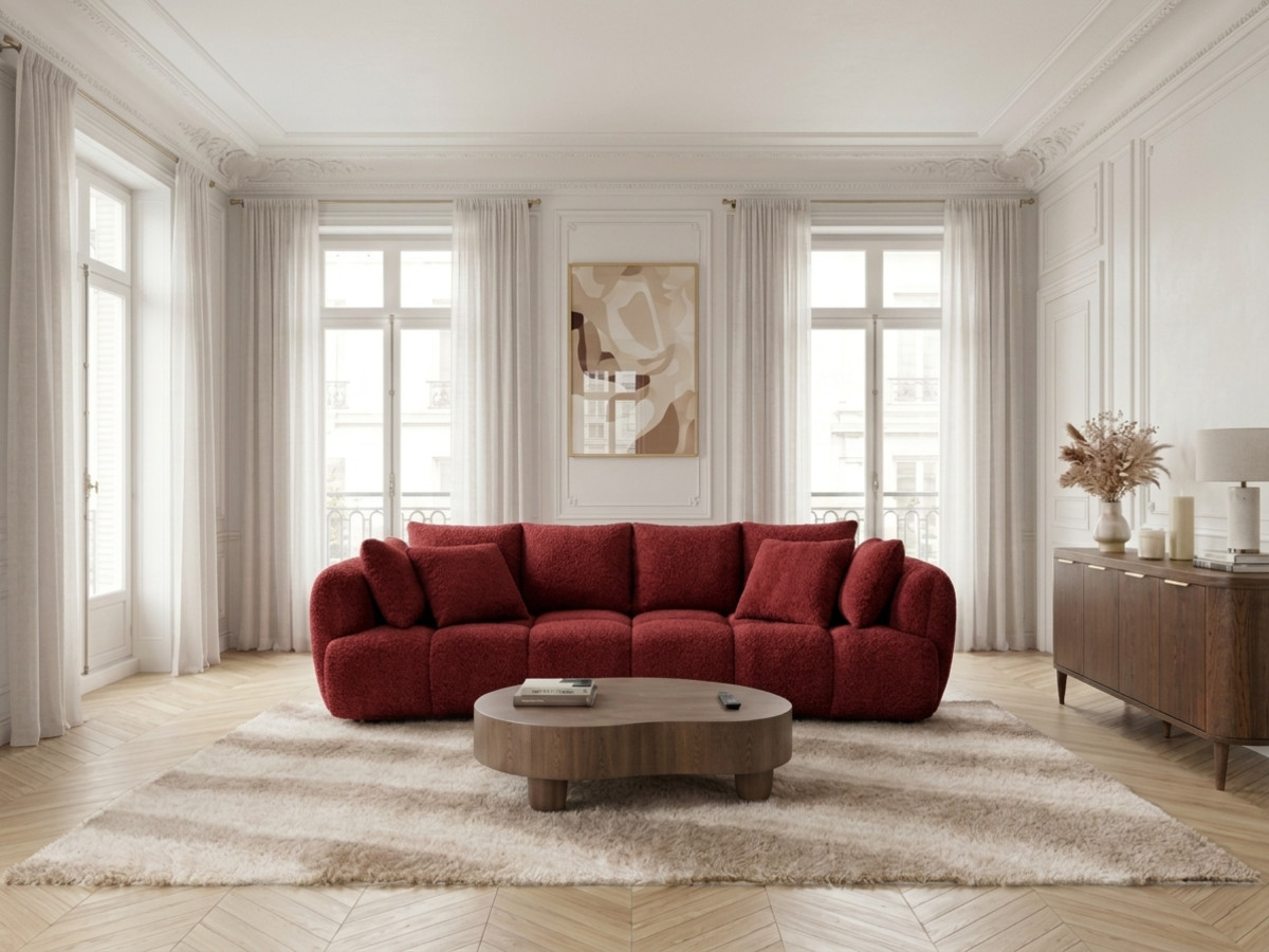 Canapé droit convertible double avance-recule électrique AUDE tissu bouclette