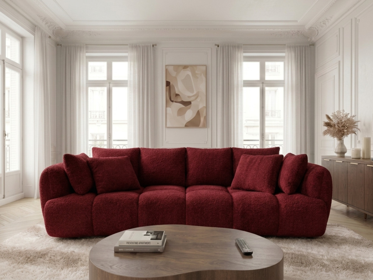 Canapé droit convertible double avance-recule électrique AUDE bouclette rouge — vue 6