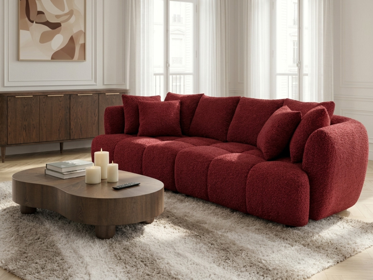 Canapé droit convertible double avance-recule électrique AUDE tissu bouclette
