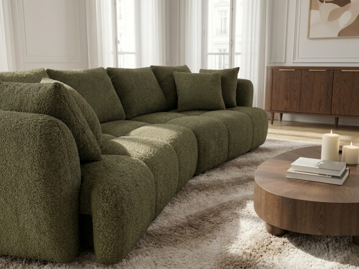 Canapé droit convertible double  avance-recule électrique AUDE tissu bouclette