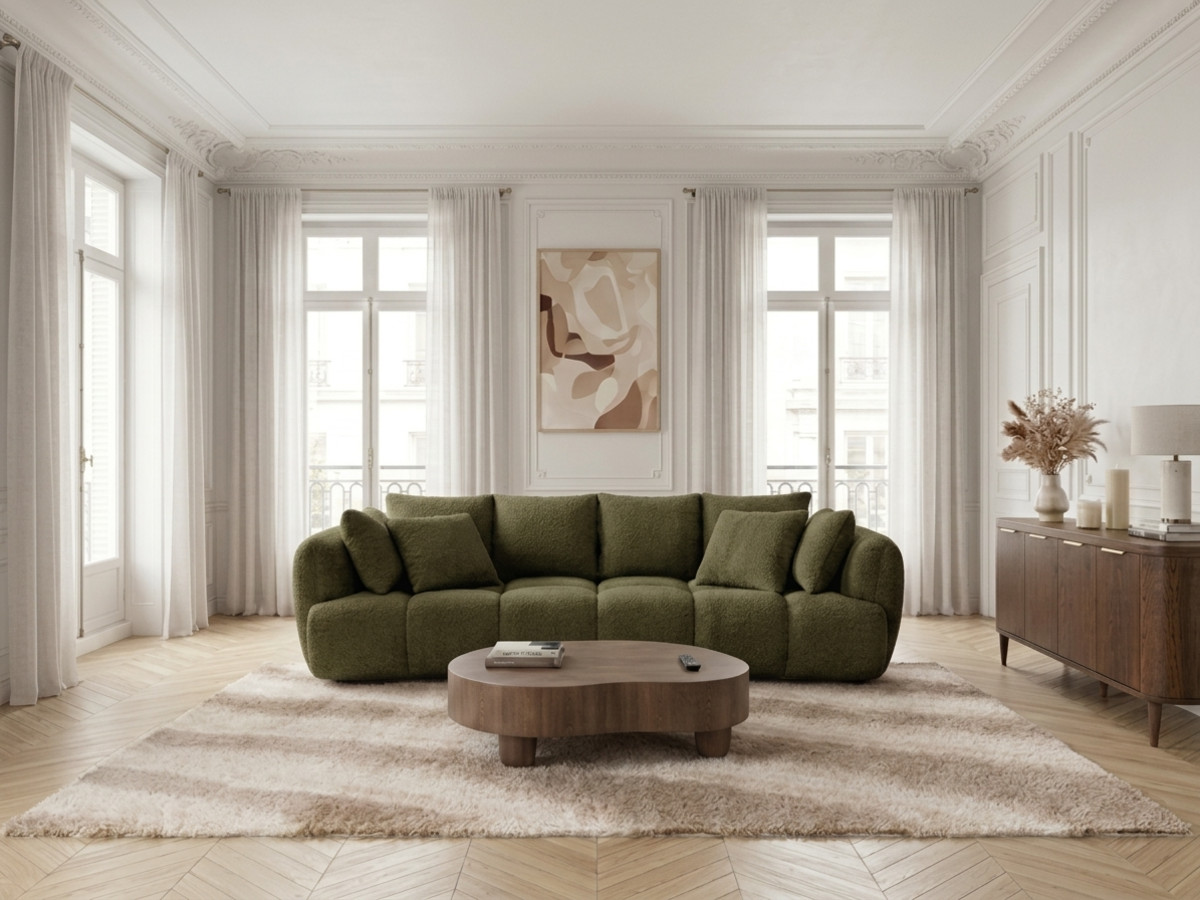 Canapé droit convertible double  avance-recule électrique AUDE tissu bouclette