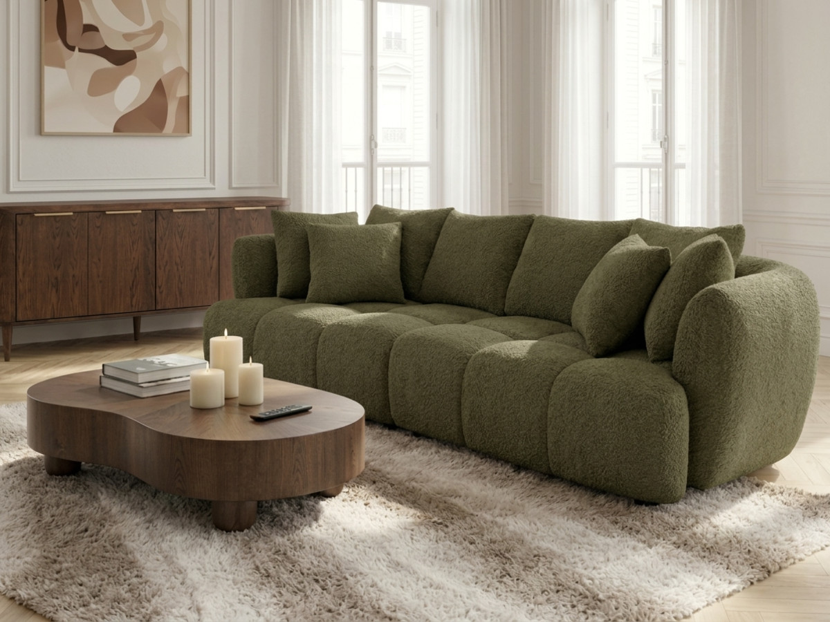 Canapé droit convertible double  avance-recule électrique AUDE tissu bouclette