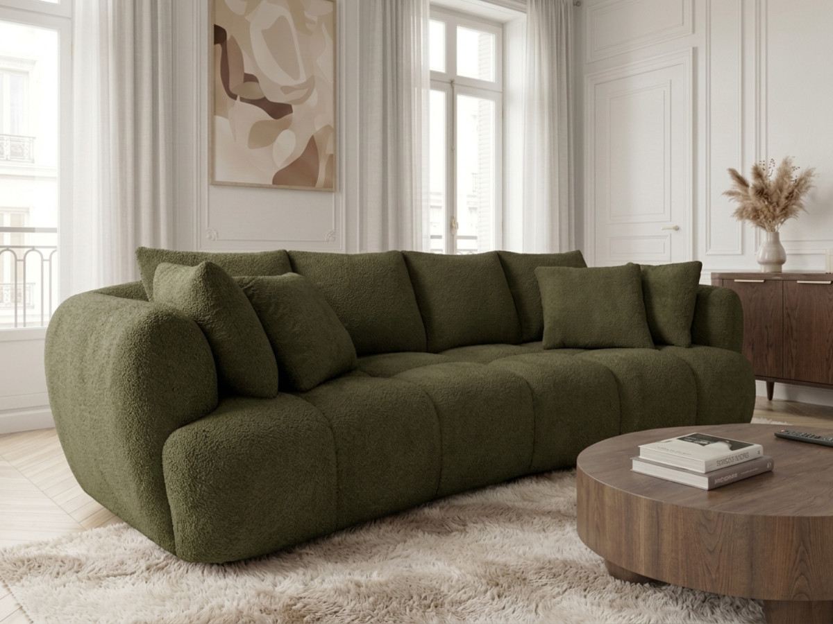 Canapé droit convertible double  avance-recule électrique AUDE tissu bouclette