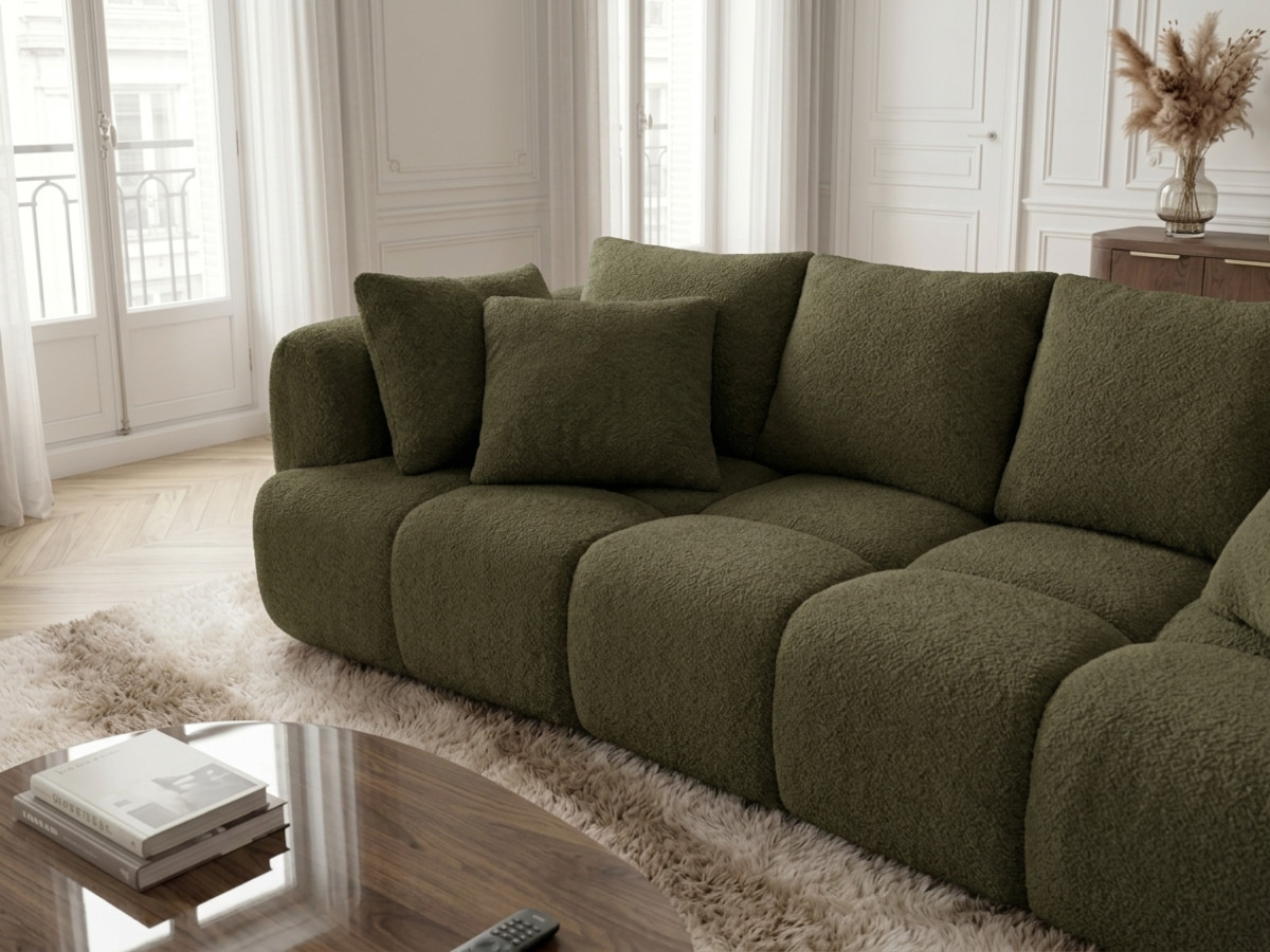 Canapé droit convertible double  avance-recule électrique AUDE tissu bouclette