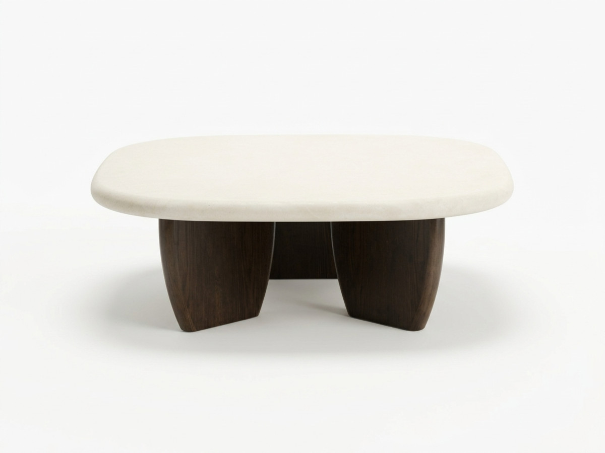 Vierkante salontafel 100 cm PASSY met cementlook en essenhout fineer