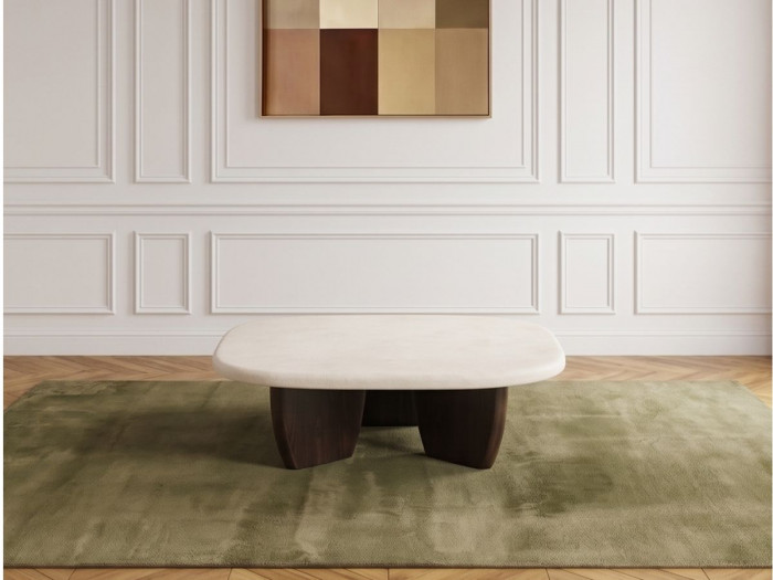 Table basse carrée 100 cm PASSY effet ciment et placage frêne