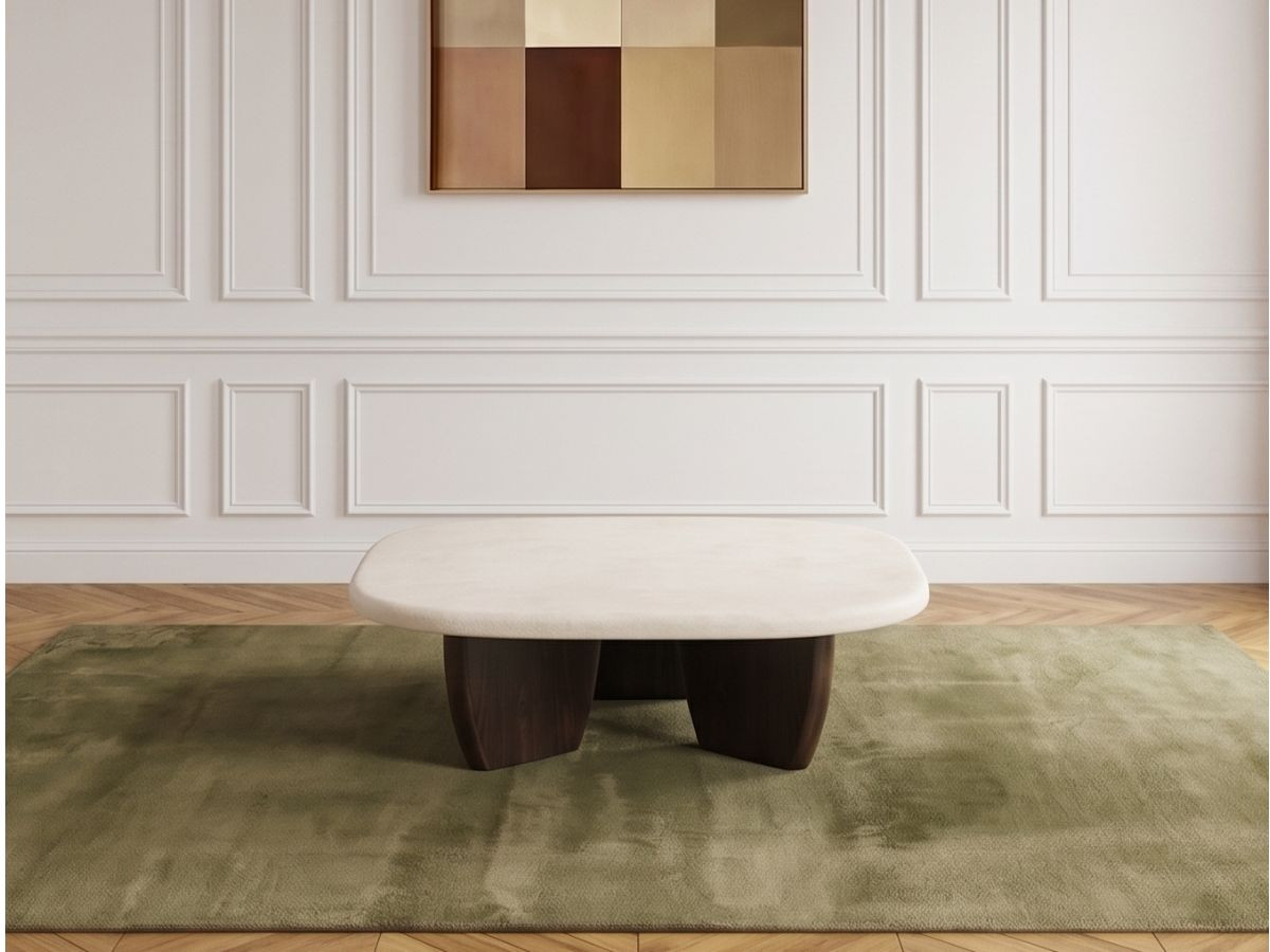 Table basse carrée 100 cm PASSY effet ciment et placage frêne