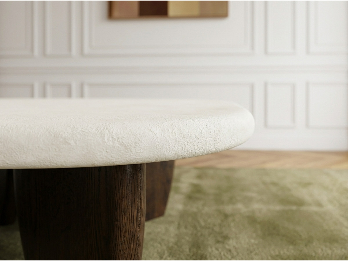 Table basse carrée 100 cm PASSY effet ciment et placage frêne