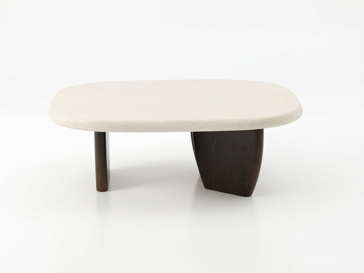 Table basse carrée 100 cm PASSY effet ciment et placage frêne