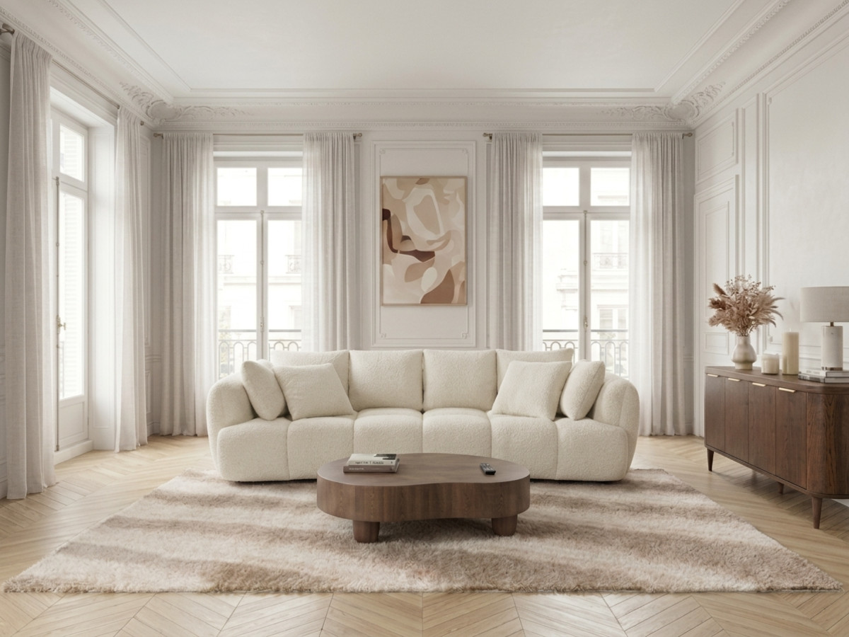 Canapé droit convertible double avance-recule électrique AUDE bouclette blanc — vue 5